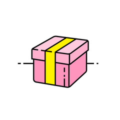Gift box line icon. Parcel symbol. Pink present sign. Vector illustration.
