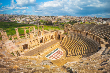 Roman Theatre in Jerash, near Amman, Jordan - obrazy, fototapety, plakaty