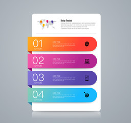 Infographics design paper art style and business icons with 4 options. Use in corporate report, marketing, annual report. Network management data screen with charts, diagrams.