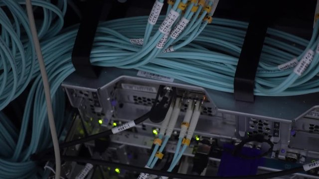 Flashing server top view. Data processing center