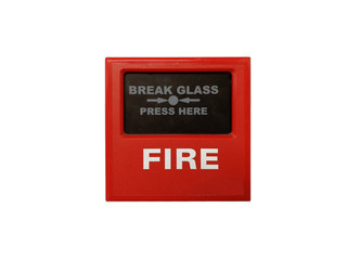 Red Fire Break Glass with Press here word Isolated on white background with Clipping path
