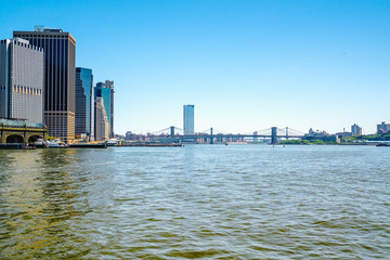 New York City Harbor. Hudson River, and Brooklyn Bridge