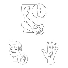 Vector illustration of bone and inflammation sign. Collection of bone and wound vector icon for stock.