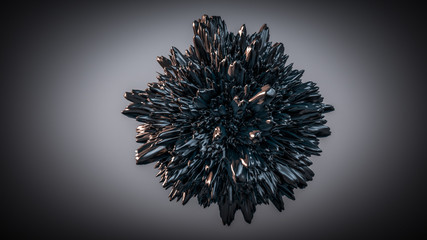 3d render of abstract shape: black deformed sphere