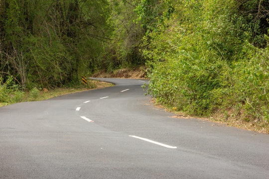 Beautiful Ghat road along the mountain range of Talamalai Reserve Forest, Hasanur, Tamil Nadu - Karnataka State border, India