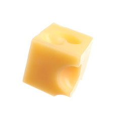 Cube of delicious cheese isolated on white