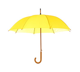 Modern opened yellow umbrella isolated on white