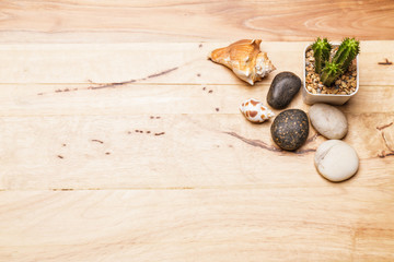 Desk top view with succulents cactus plant with copy space