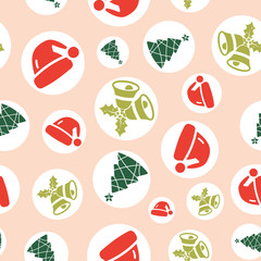 Vector peach christmas elements seamless pattern