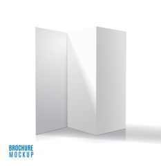 Blank trifold paper brochure mockup isolated on white. Vector Illustration