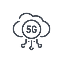 Cloud service with 5G connection line icon. Vector outline sign.