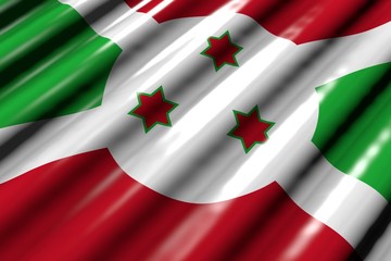 pretty any feast flag 3d illustration. - shining - looking like plastic flag of Burundi with big folds lie diagonal