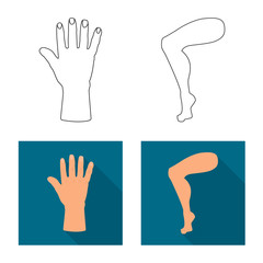Vector illustration of body and part symbol. Collection of body and anatomy stock vector illustration.
