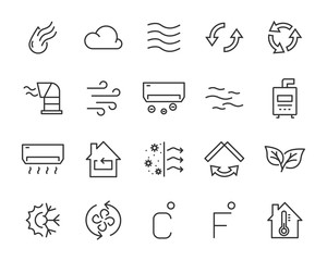 set of air condition icons, air purify, heater, fan, temperaature