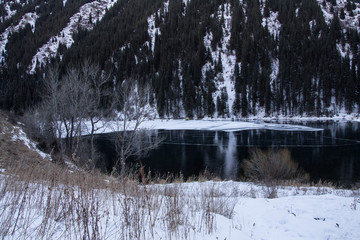 Mountain lake in winter