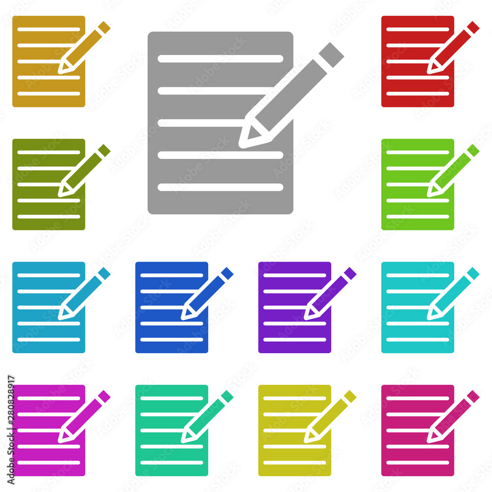 Poster the text file with pencil multi color icon. simple glyph, flat vector of web icons for ui and ux, we