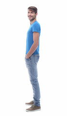 side view . modern young man in jeans.