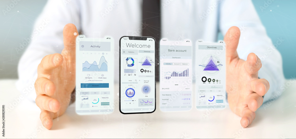 Poster application interface ui on a smartphone - 3d rendering
