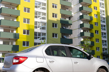 Residential area with parking lot