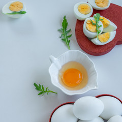 Eggs background. Healthy eating concept, energy ingredients.