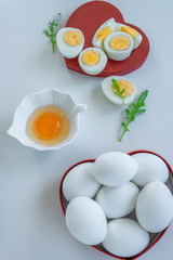 Eggs background. Healthy eating concept, energy ingredients.