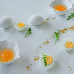 Eggs background. Healthy eating concept, energy ingredients.