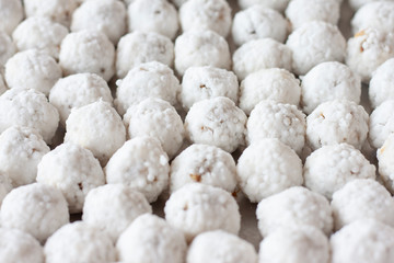 Steamed tapioca dumpling balls with pork is dessert, Thailand call Sa Ku Sai Moo.