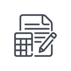 Calculation line icon. Examination vector outline sign.
