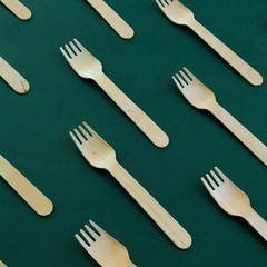 Bamboo wooden forks. Eco friendly kitchen utensil. Ecological concept