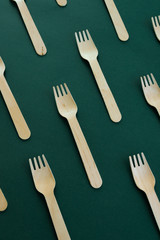 Bamboo wooden forks. Eco friendly kitchen utensil. Ecological concept