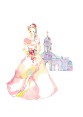 ピンクのドレスと教会