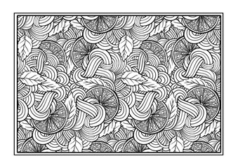 Black and white vector summer coloring page with citrus slices and mint leaves.