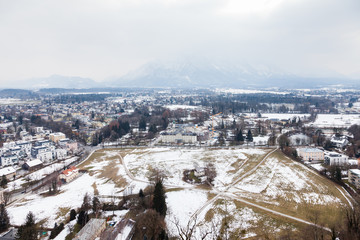 Obraz premium Southern Salzburg Skyline. The winter view from the summit of Festungsberg across the southern Salzburg skyline in Austria.