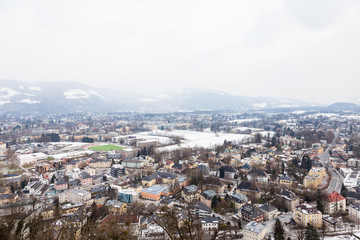 Obraz premium Southern Salzburg Skyline. The winter view from the summit of Festungsberg across the southern Salzburg skyline in Austria.