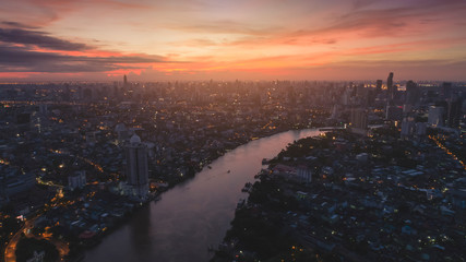 Aerial view of Bangkok buildings and , Bangkok city downtown, Bangkok , Thailand