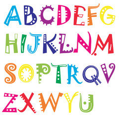 Cute funny kids alphabet. Vector font illustration