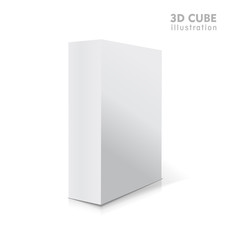 Realistic white vector opened blank 3d box illustration with shadows.
