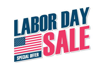 USA Labor Day Sale special offer banner with american national flag for business, promotion and discount shopping. United States holiday sale vector illustration.