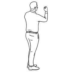 Business man with shirt and pen in hand writing something. Character, scribble, outline, comic, ink, sketch, doodle, vector, illustration, line, cartoon, black, white, drawing, stroke, monochrome.