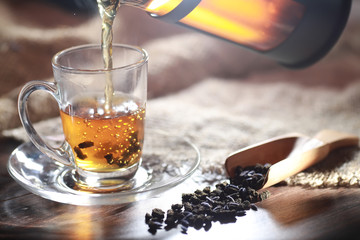 Brewed tea on a serving table