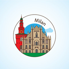 Milan Cathedral and La Scala - The symbol of Milan, Italy Detailed silhouette. Trendy vector illustration