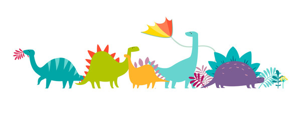 Dinosaurus party doodle hand drawn vector illustration. Cute dinos illustrations set. Happy T-rex character cartoon card isolated on white background