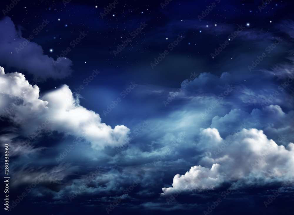 Wall mural night sky with clouds. universe filled with stars