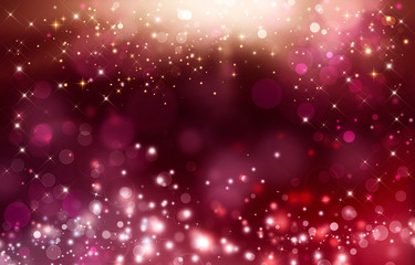 Abstract pink bokeh background blur. Shiny festive illustration with stars