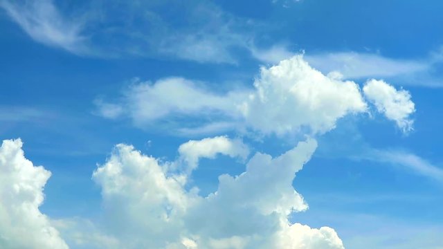 blue sky with white cloud moving by wind background in summer