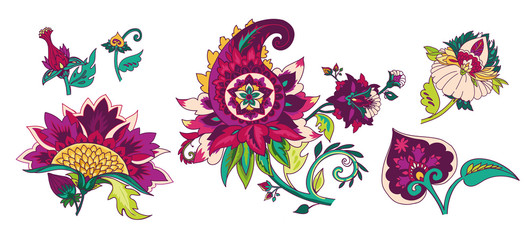 Obraz premium Pattern elements in oriental (Iranian, Turkish) Paisley style