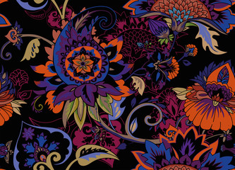Paisley. Seamless Textile floral pattern with oriental paisley ornament.