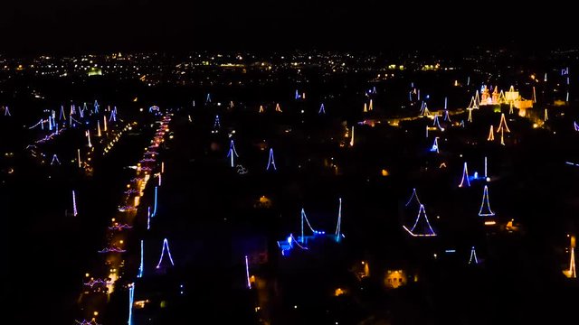 Zurrieq Feast, Malta, Night time timelapse of the lights, aerial shot using a drone at night