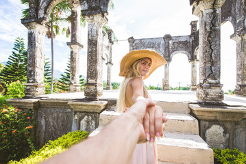 Beautiful girl at Water Palace in Bali