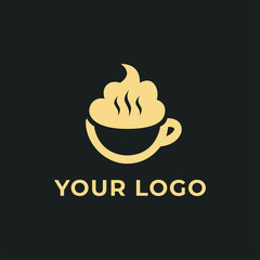 coffee cup logo template combined with cloud smoke